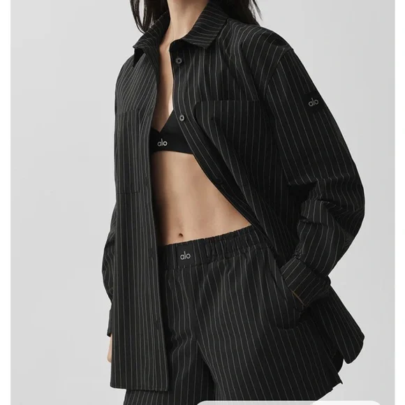 ALO Yoga Pinstripe Daylight Button Down Long Sleeve - Picture 2 of 6